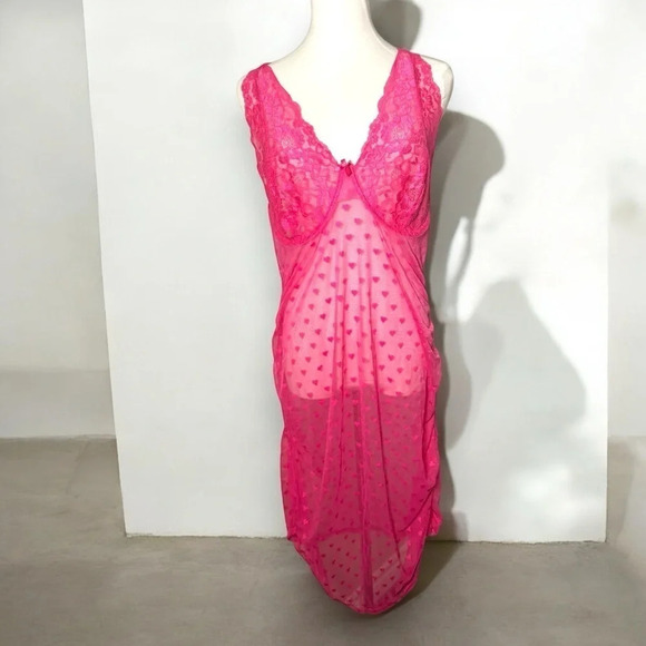 Dreamgirl  heart print underwire sheer slip dress 3X coquette Barbie - Picture 1 of 6